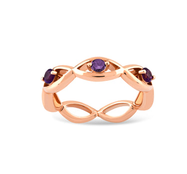 Gold Ring with Amethyst Stone - Waterfall