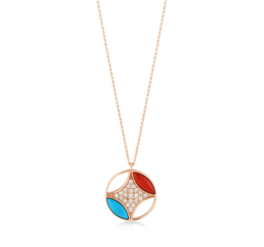 Coral and Turquoise Diamond Gold Necklace - Whispering Lotus