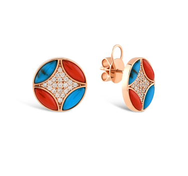 Coral and Turquoise Diamond Gold Earrings - Whispering Lotus