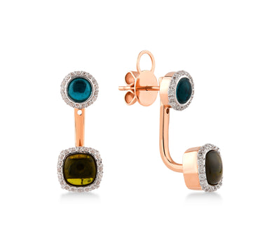 Green and Blue Stone Diamond Gold Earrings - Twinkle