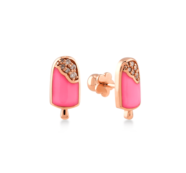 Pırlanta Taşlı Altın Pembe Küpe - Pinky Ice Cream