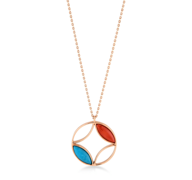 Gold Necklace with Coral and Turquoise Stones - Whispering Lotus