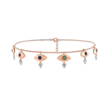 Safir,Zümrüt ve Yakut Taşlı Nazar Boncuğu Altın Halhal - Diversity