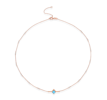 Gold Necklace with Diamonds and Blue Stones - Bodrum