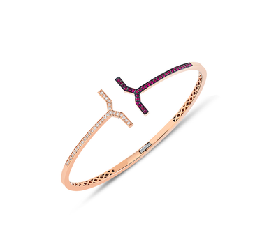 Gold Bangle with Ruby and Diamond Stones - Bosphorus