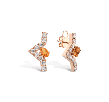 Gold Earrings with Diamond and Citrine Stones - Balance