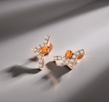 Gold Earrings with Diamond and Citrine Stones - Balance