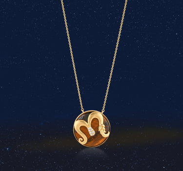 Virgo Tiger Eye and Diamond Stone Gold Zodiac Necklace