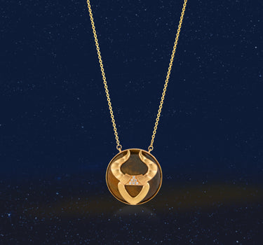 Taurus Tiger Eye and Diamond Stone Gold Zodiac Necklace