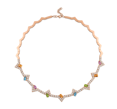 Multicolored and Diamond Stone Gold Necklace - Color Dream