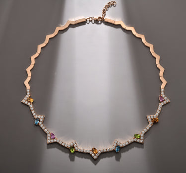 Multicolored and Diamond Stone Gold Necklace - Color Dream