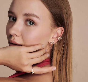 Sitrin,Ametist,Garnet ve Pırlanta Taşlı Altın Tek Küpe - Waves