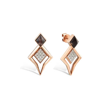 Kahverengi ve Pırlanta Taşlı Altın Küpe - Clamp