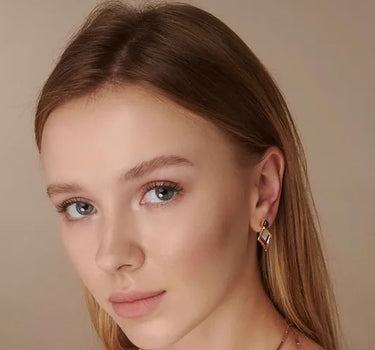 Kahverengi ve Pırlanta Taşlı Altın Küpe - Clamp