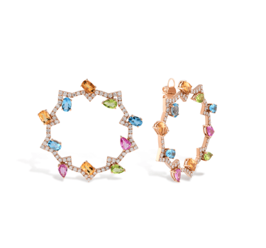 Multicolored and Diamond Stone Double Design Gold Earrings - Color Dream