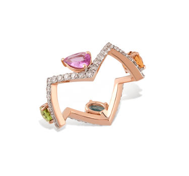 Multicolored and Diamond Stone Double Design Gold Ring - Color Dream