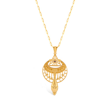 Egyptian Mythology, Yellow Matte Gold Necklace with Diamond Stone - Cosmic Sound Isis &amp; Osiris