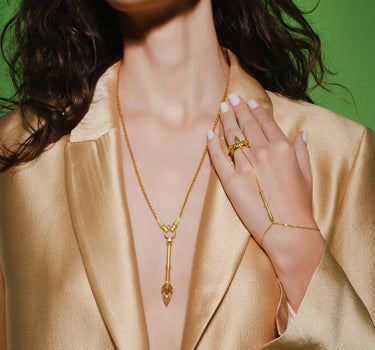 Japanese Mythology, Matte Yellow Gold Spear Ring Shahmaran - Cosmic Union Izinami&amp;Izinagi