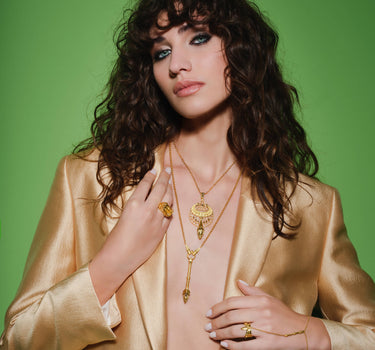 Japanese mythology, Brown Diamond Stone and Matte Yellow Gold Spear Necklace - Cosmic Union Izinami&amp;Izinagi