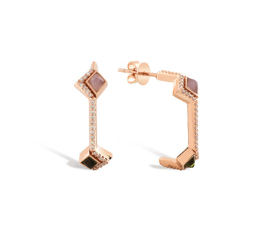 Pırlanta ve Kahverengi Taşlı Altın Küpe  - Domino