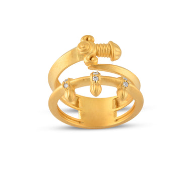 Eclipse of Morrigan - Matte Yellow Gold Sword Ring with Diamond Stone