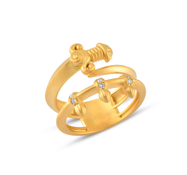 Eclipse of Morrigan - Matte Yellow Gold Sword Ring with Diamond Stone