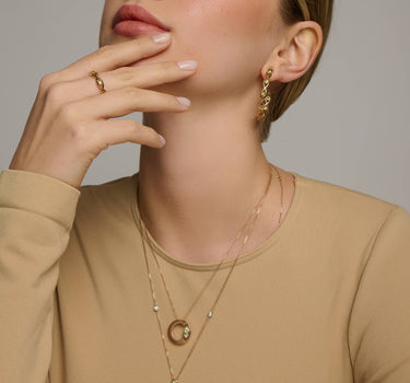 Green Peridot Stone Gold Hoop Earrings - Waterfall