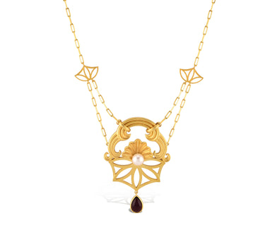 Greek Mythology, Pearl Matte Gold Aphrodite Necklace - Essence of Love Aphrodite