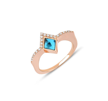 Gold Ring with Diamonds and Blue Stones - Elizabeth