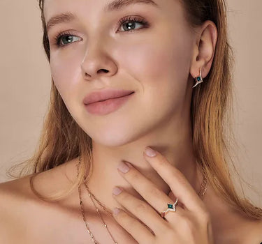 Gold Ring with Diamonds and Blue Stones - Elizabeth