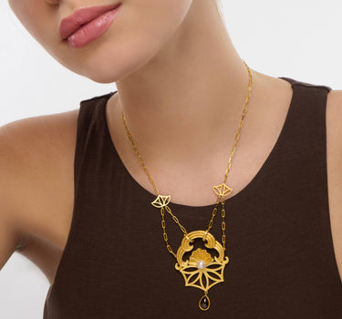 Greek Mythology, Pearl Matte Gold Aphrodite Necklace - Essence of Love Aphrodite