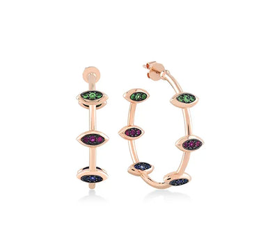 Multicolored Gold Hoop Earrings with Ruby, Sapphire and Savourite Stones - Eyes