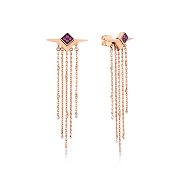 Pembe Safir Taşlı Sallantılı Altın Küpe - Grape