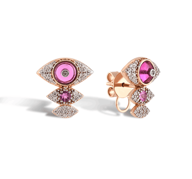 Gold Earrings with Diamonds and Pink Sapphires - Guarding Collection
