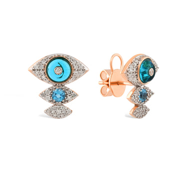 Gold Earrings with Diamonds and Pink Sapphires - Guarding Collection
