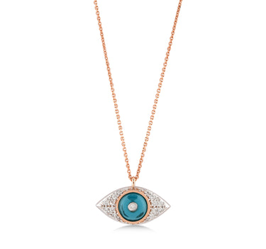 Pırlanta Taşlı ve Renki Taşlı Nazar Boncuğu Altın Kolye - Guarding Koleksiyonu