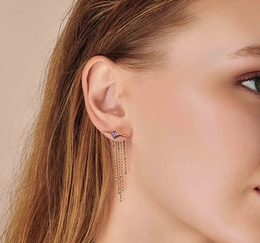 Pembe Safir Taşlı Sallantılı Altın Küpe - Grape