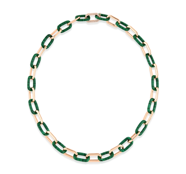 Gold Necklace with Malachite and Diamond Stones - Green Ocean Collection