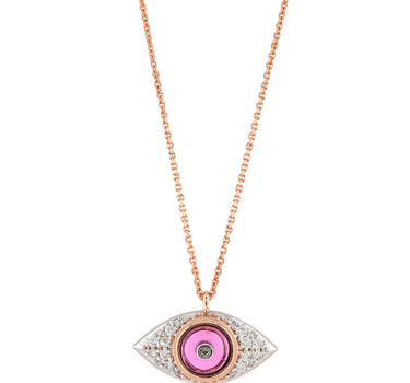 Pırlanta Taşlı ve Renki Taşlı Nazar Boncuğu Altın Kolye - Guarding Koleksiyonu