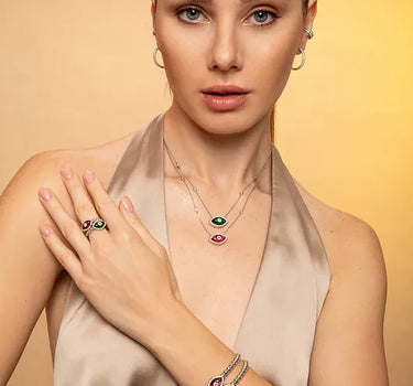 Green Evil Eye Beaded Gold Bracelet with Diamonds and Savory Stones - Divine Eye