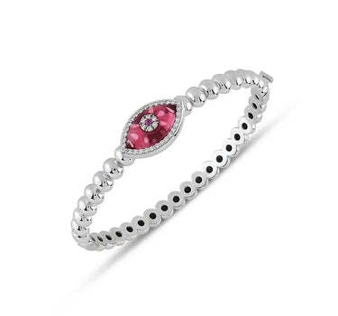 Pink Evil Eye Beaded Gold Ring with Diamond and Pink Sapphire Stone - Divine Eye