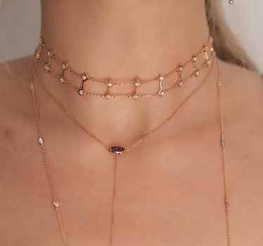 Pırlanta Taşlı Pembe Altın Choker - Hearth Beat