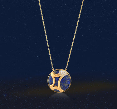 İkizler Burcu Lapis Lazuli ve Pırlanta Taşlı Altın Burç Kolye