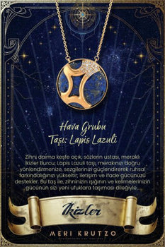İkizler Burcu Lapis Lazuli ve Pırlanta Taşlı Altın Burç Kolye