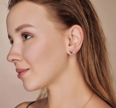 Zümrüt ve Pırlanta Taşlı Altın Tek Küpe - Jedi