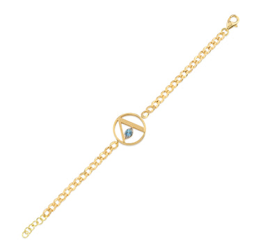 Mavi Topaz Harf Altın Künye,Bilezik - Kids Me