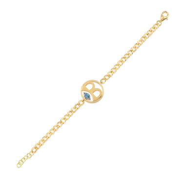 Mavi Topaz Harf Altın Künye,Bilezik - Kids Me