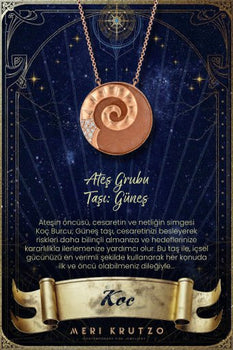 Koç Burcu Güneş Taşı ve Pırlanta Taşlı Altın Burç Kolye