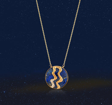 Kova Burcu Lapis Lazuli ve Pırlanta Taşlı Altın Burç Kolye