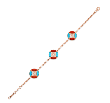 Coral and Turquoise Diamond Gold Bracelet - Whispering Lotus